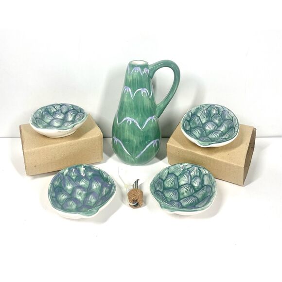 Gibson Cookware Fresh Vegetable 5pc Artichoke Oil Dipping Set Vintage NIB - Picture 3 of 8